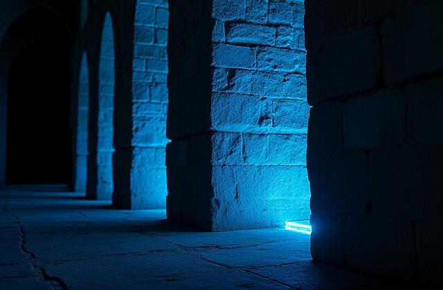 Dettaglio di un'installazione di illuminazione architettonica moderna in un edificio storico