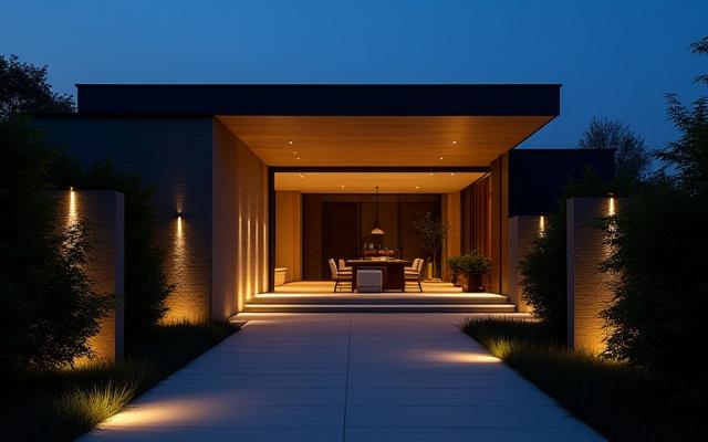 Illuminazione esterna di una residenza privata moderna