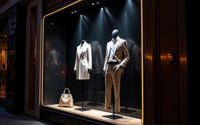 Vetrina illuminata di una boutique di lusso